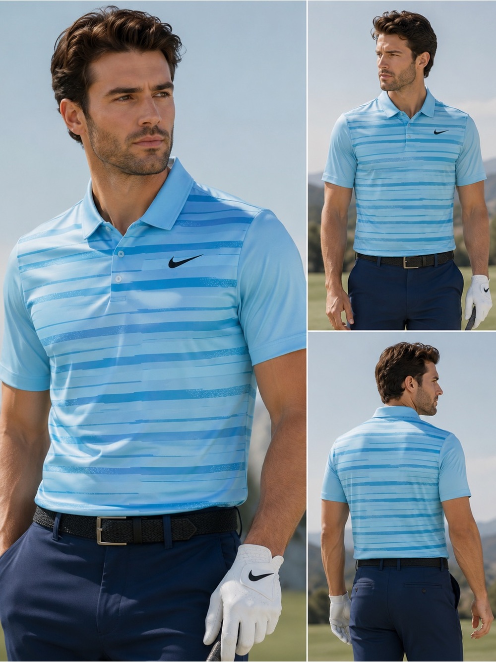 Nike Golf Men’s Sky Blue Striped Polo Shirt